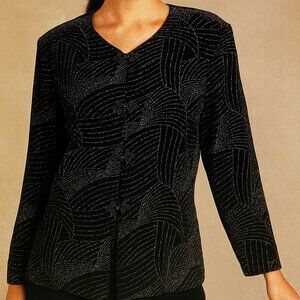 80s 90s Vintage Black Velvet Evening Jacket, Art Deco, Large